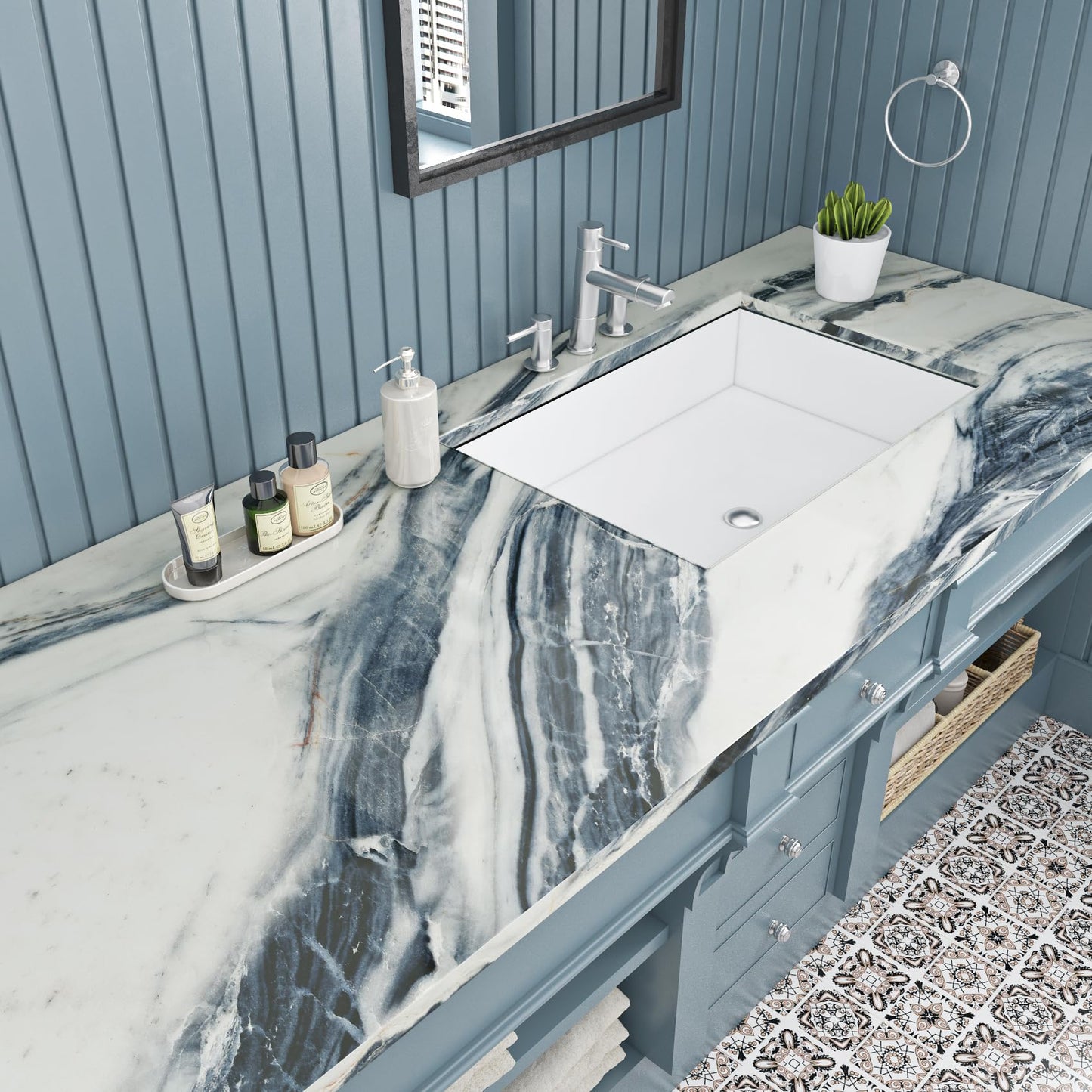 Livelynine Blue and White Wallpaper Waterproof Marble Contact Paper for Countertops Navy Blue White Peel and Stick Countertop Vinyl Wrap for Kitchen Counters Desk Dresser Cover Top Table 15.8x78.8