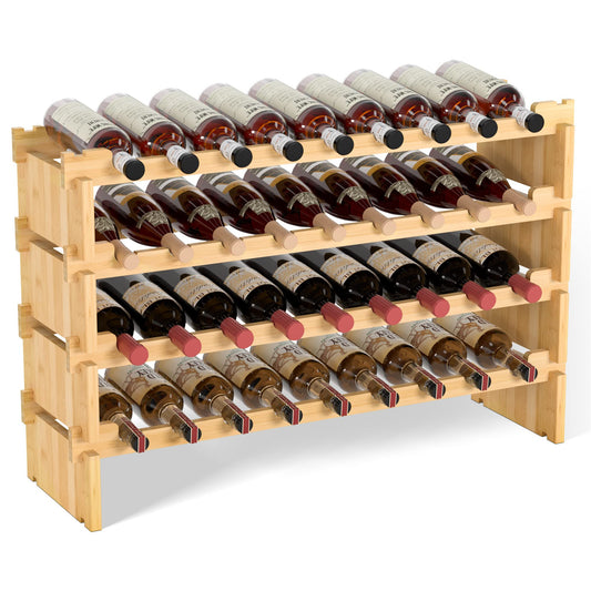 Domax Wine Rack Freestanding Floor - 36 Wine Bottle Holder, Large Stackable Wooden Storage Racks for Inside Cabinet and Countertop (Yellow)