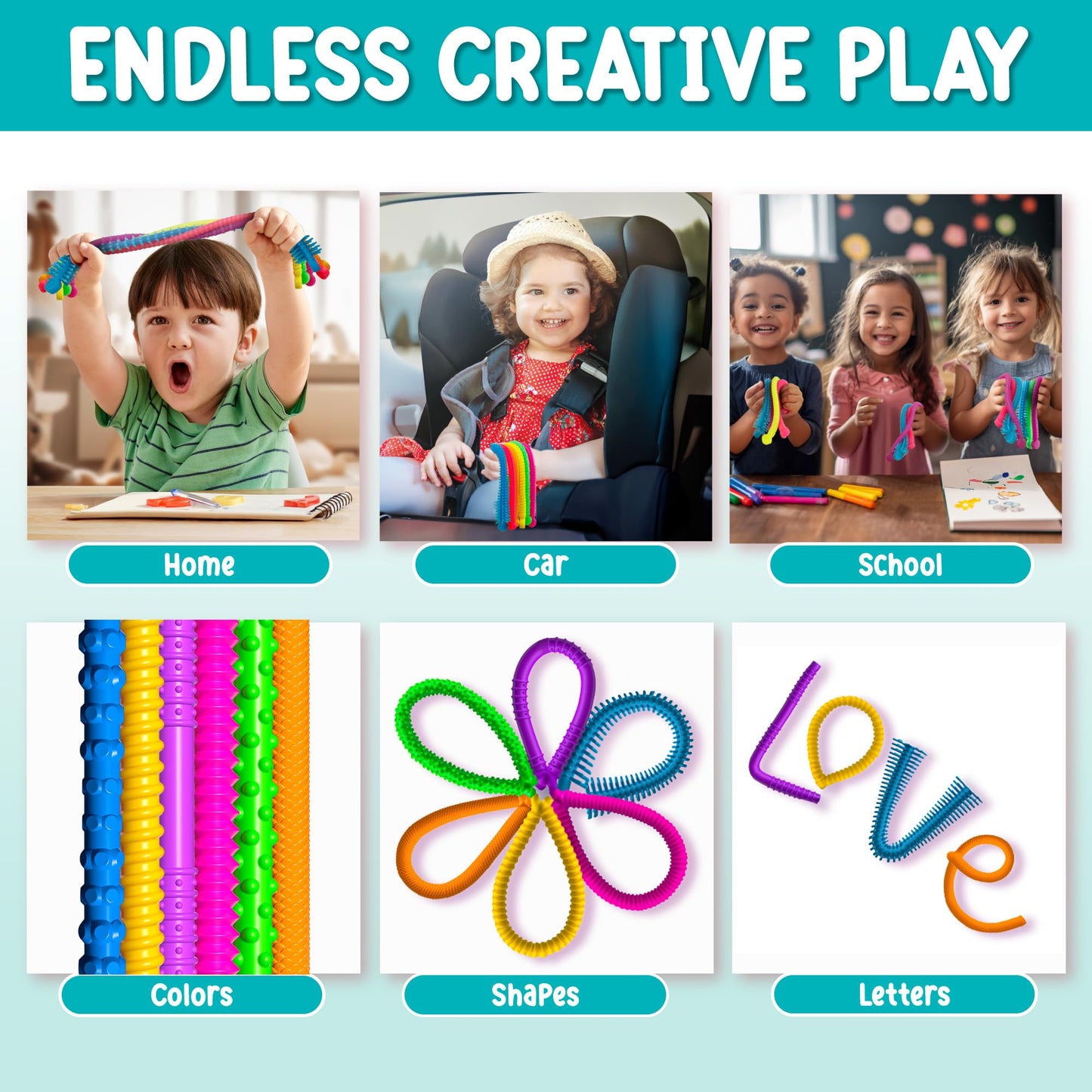 BunMo Silicone Stretchy Strings Sensory Toy – 6 Pack Fidget Worm Toy Set | Sensory Noodles for Kids | Bright, Textured, Fun Stretchy Noodles Fidget Toy for Tactile Play | Worm Toys for Fall Fun