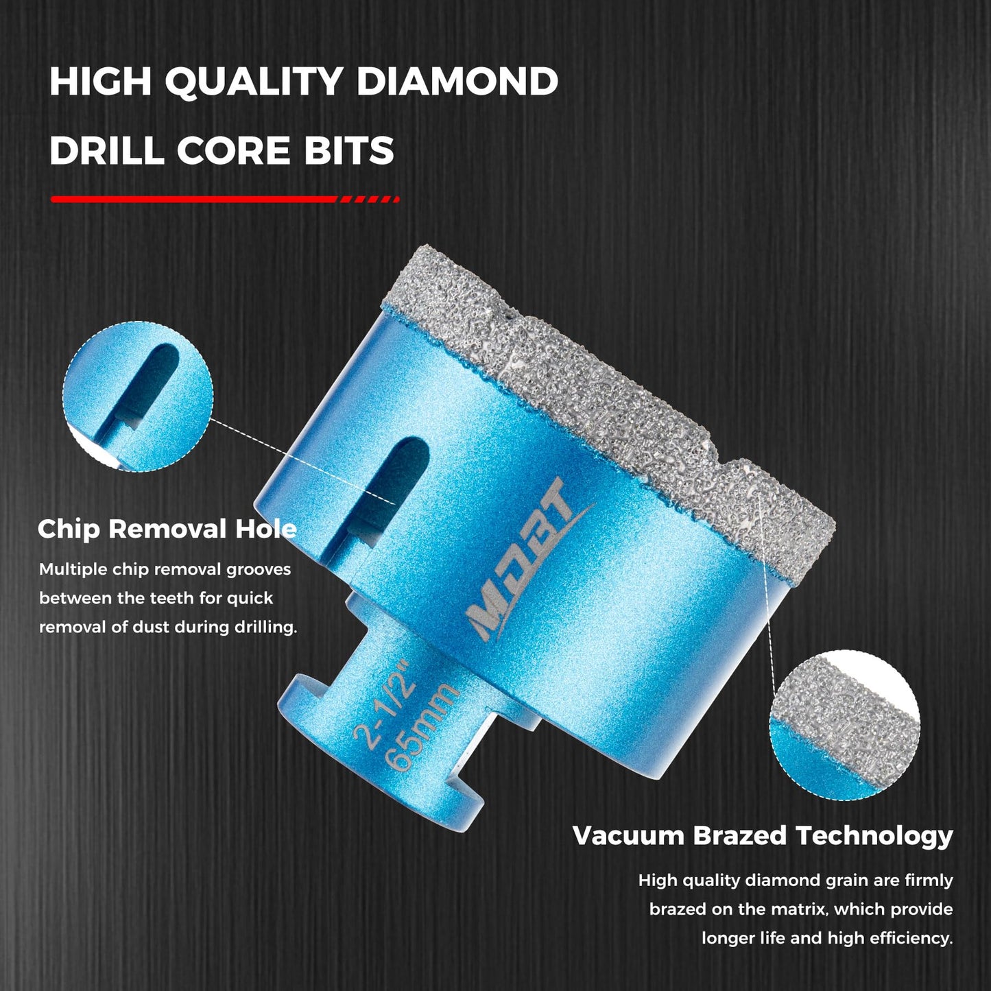 Diamond Core Drill Bit Set - 6/10/20/35/50/65mm Tile Hole Saw Kit with 50mm Chamfer Bit & 20mm Finger Bit, 5/8-11 Thread for Porcelain Tile, Granite, Marble, Masonry - Dry/Wet Drilling