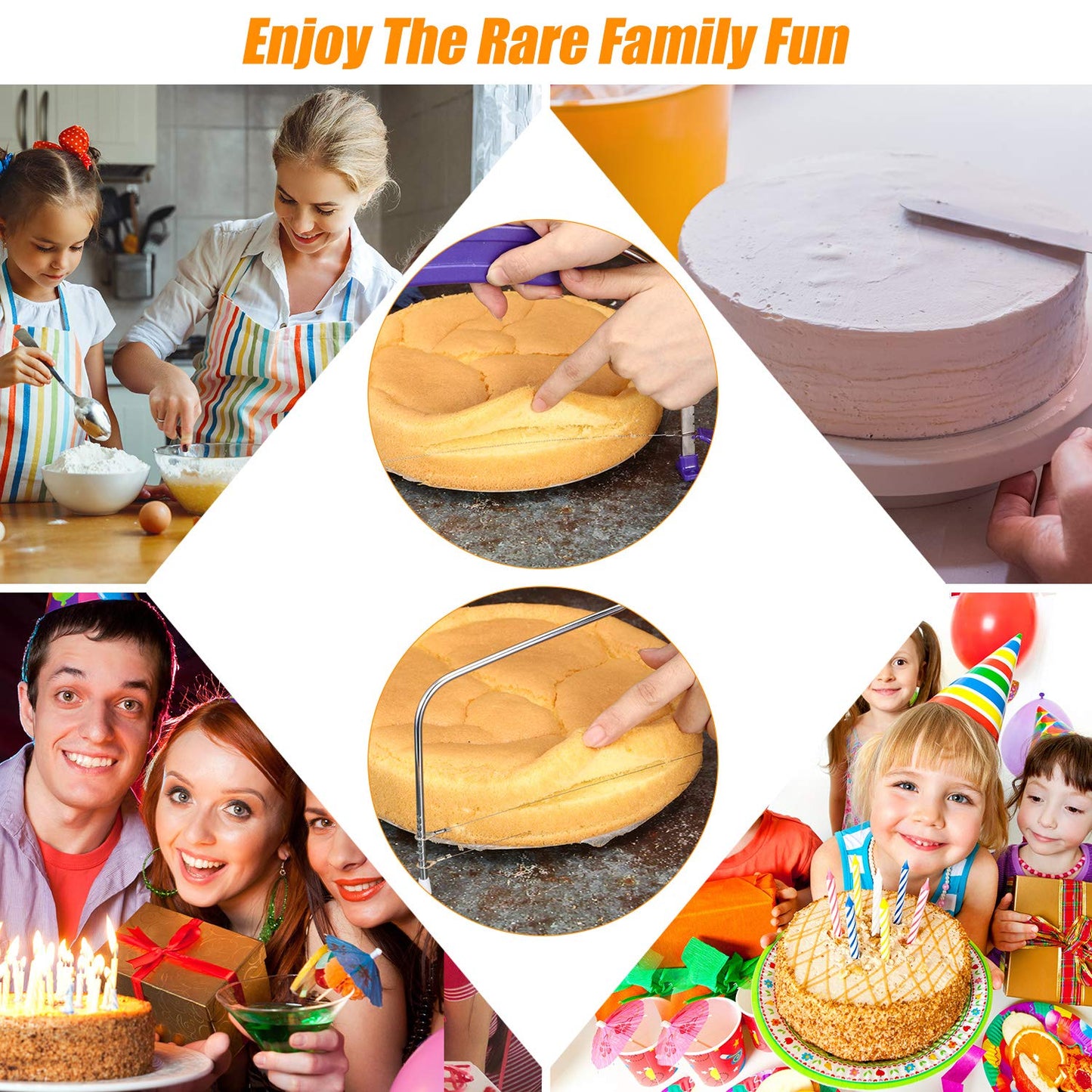 Boao 3 Pieces Kitchen Baking Tools, Adjustable Cake Levelers, Double Wire Cake Slicer Levelers and Stainless Steel Knife with Plastic Handle for Wedding Birthday Leveling and Molding