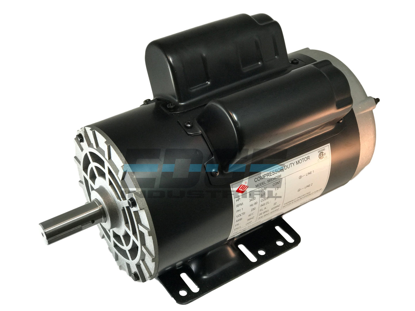 New 5HP Compressor Duty Electric Motor, 56HZ Frame, 3450 RPM, 7/8" Shaft Diameter, NEMA Rated Motor