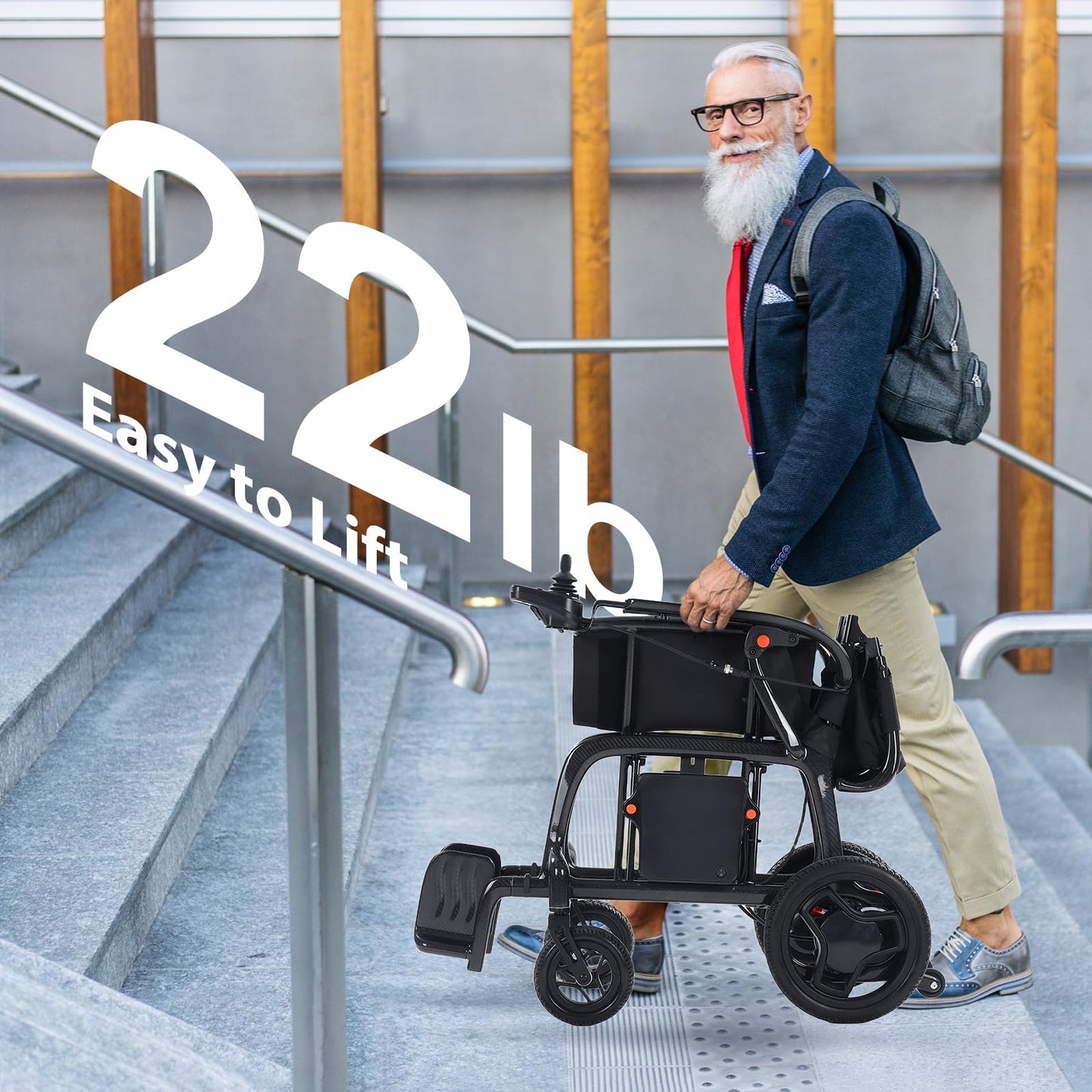 22 lbs Ultra-Lightweight Carbon Fiber Power Wheelchair – Features Dual Batteries and Rear Controls, 29-Mile Range, Foldable Electric Wheelchair for Adults, Approved for Air Travel