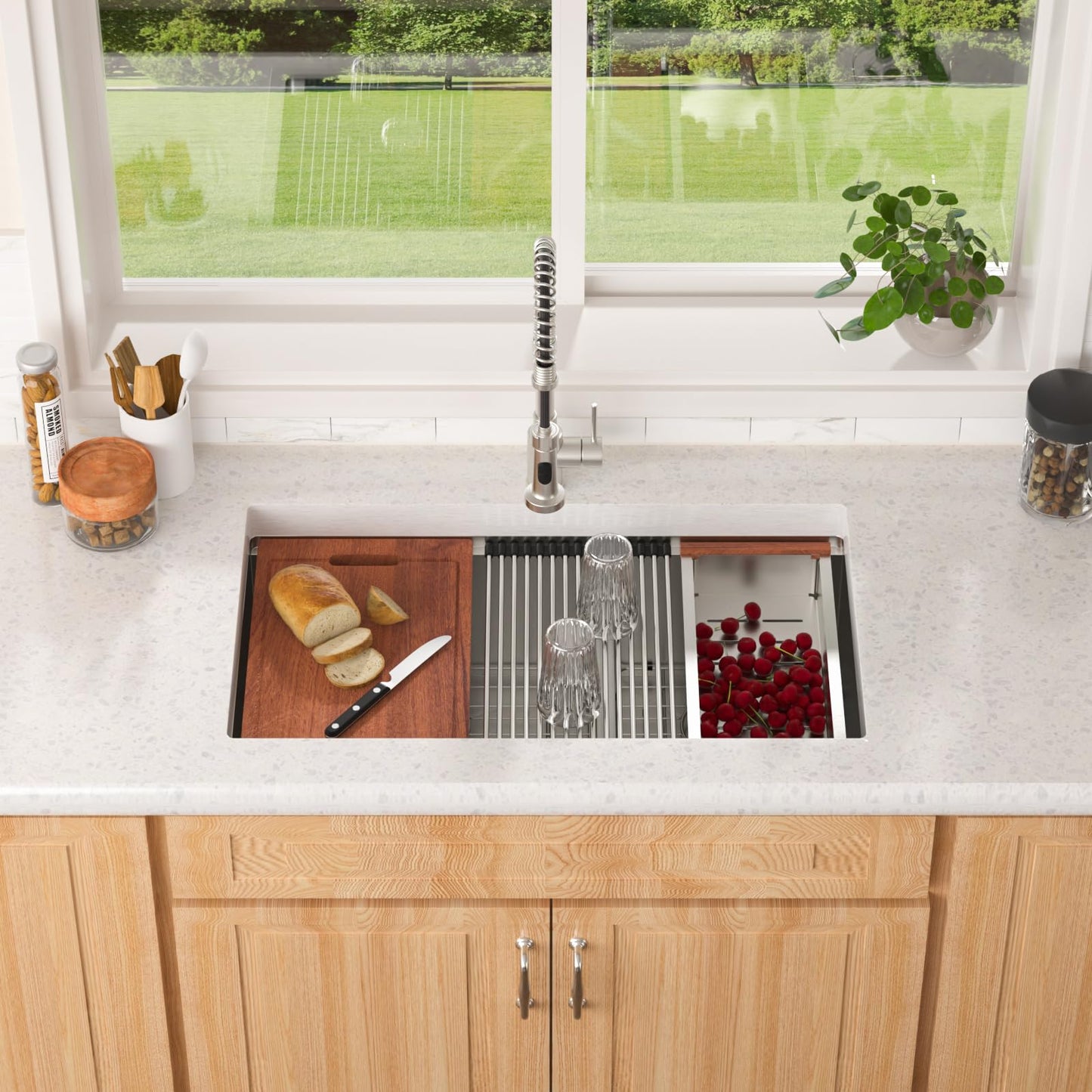 Lordear Undermount Double Kitchen Sink 32 Inch 16 Gauge Undermount Workstation 60/40 Double Bowl Sink Stainless Steel with Smart Low Divider 32x19 Inch Double Basin Kitchen Sinks Handmade