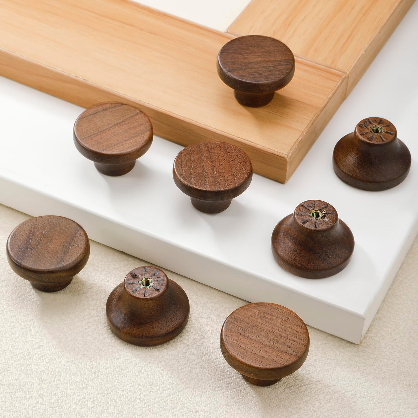 AENZOOY 10 Pack 1.53 Inch (39 mm) Round Walnut Wood Single Hole Drawer Handles, Cabinet Knobs 1 Hole Hardware Handles Decorative Furniture Knobs for Dresser Wardrobes