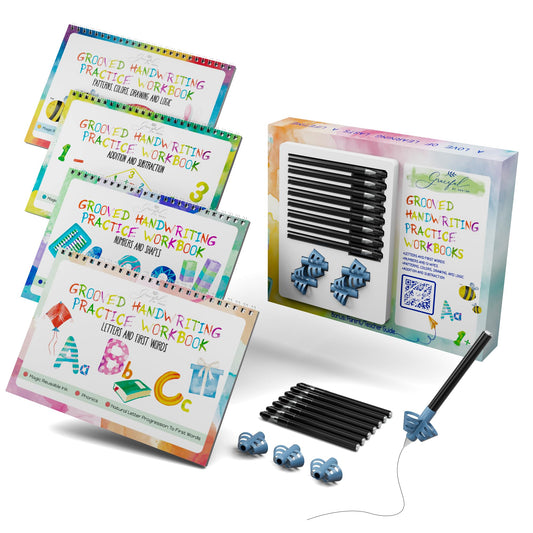 Grooved Handwriting Practice Books for Kids 3-7 | Reusable Letter Tracing with Mess-Free Disappearing Ink | Teacher-Designed | Magic Grooved Writing Practice Books | Full Set