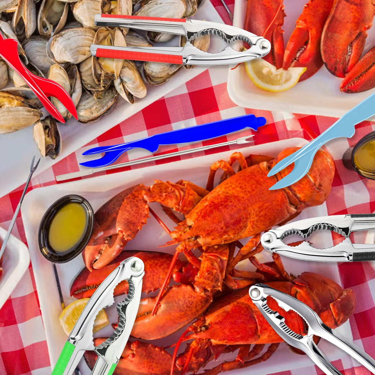 Bougraite Crab Crackers and Tools, 3 Pcs Crab Crackers with Non-slip Handle, Lobster Crackers and Tools, Seafood Tools Set, Nut Cracker Set, Home Restaurant Kitchen Tools, Black