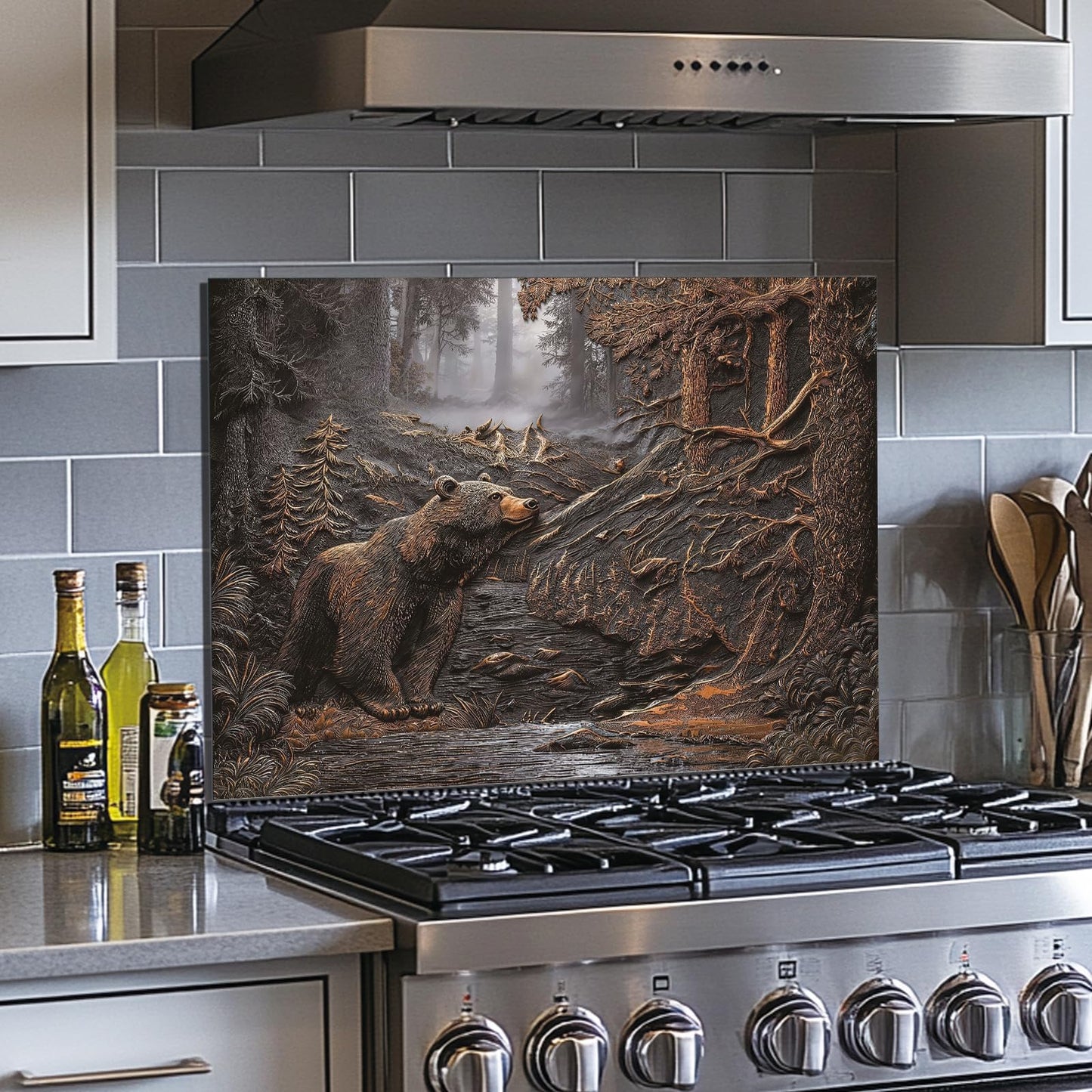 Evgosm Brown bear Tempered Glass Kitchen Backsplash, Easy-to-Clean Kitchen Sink Cover with Splash Shield, Home Kitchen Decor (30 inches x 20 inches).