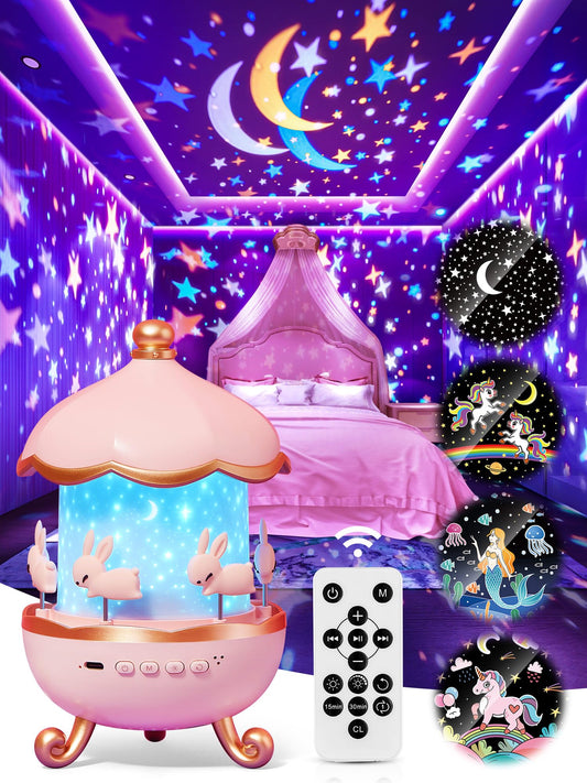 Carousel Night Light for Kids,15 Music+15 Films+315 Colors Star Projector for Kids Night Light Projector,360°+Remote+1200mah Unicorn Toys for Girls Room Decor,Autism Toys,Toddler Gifts for Girls Baby