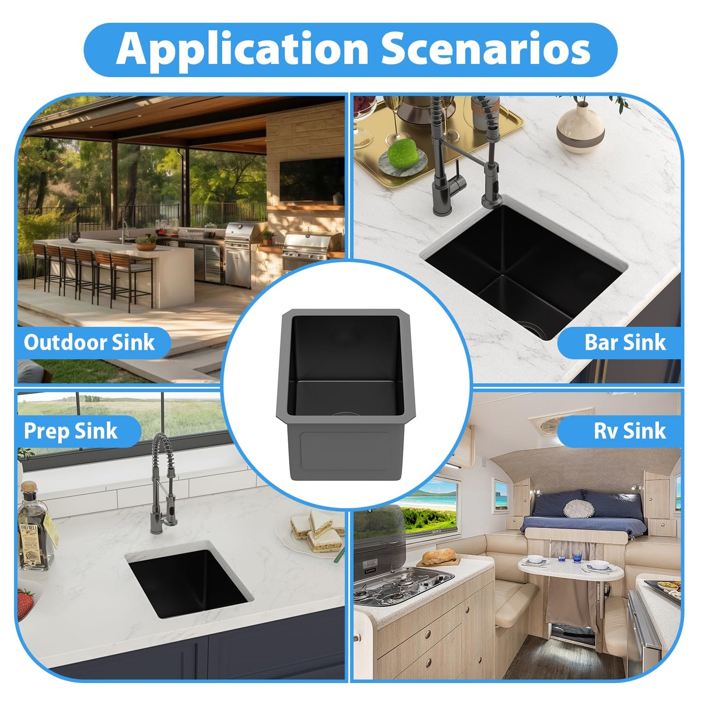 Zeayoun 12 Inch Gunmetal Black Undermount Bar Sink 12 x 15 Kitchen Sink 304 Stainless Steel Single Bowl Under Counter Sink with Nano Coating, 12x15x9