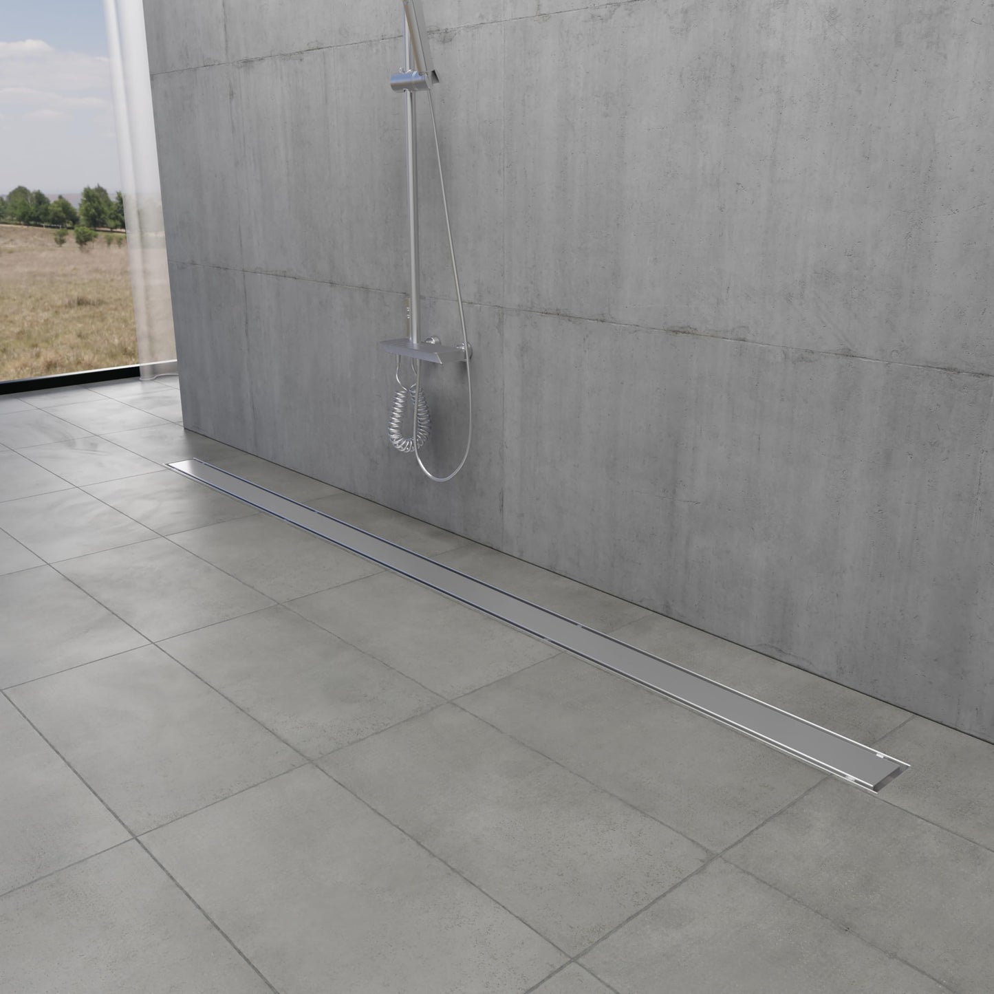 Kingston Brass BSF6028 Watercourse 60" Stainless Steel Linear Shower Drain with Reversible Tile Insert and Flat Grate, Brushed Nickel