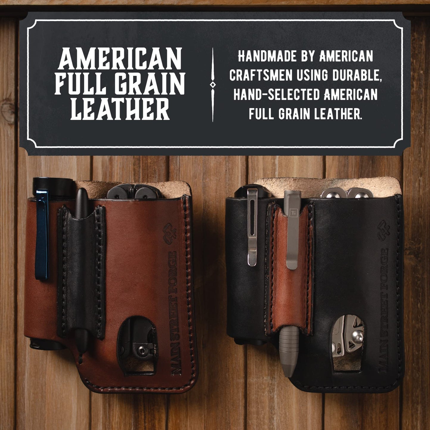 Made in USA Leather EDC Pouch | Leather Multitool Sheath/Holster for Men | Belt Clip/Pocket Organizer for Leatherman, Gerber & SOG Multitools | Knife/Multi Tool & Flashlight & Pen Holder