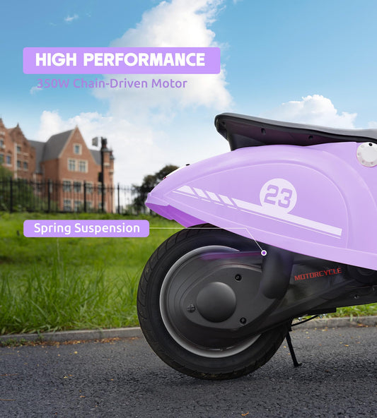 Kids Motorcycle, 2 Wheel Electric Motorcycle for Girls Ages 8-12, 24V Ride on Toys with Music, Story, Headlight, 3 Speed Options, Up to 60min Ride Time, for Riders up to 143 lbs, Easy Assemble, Purple