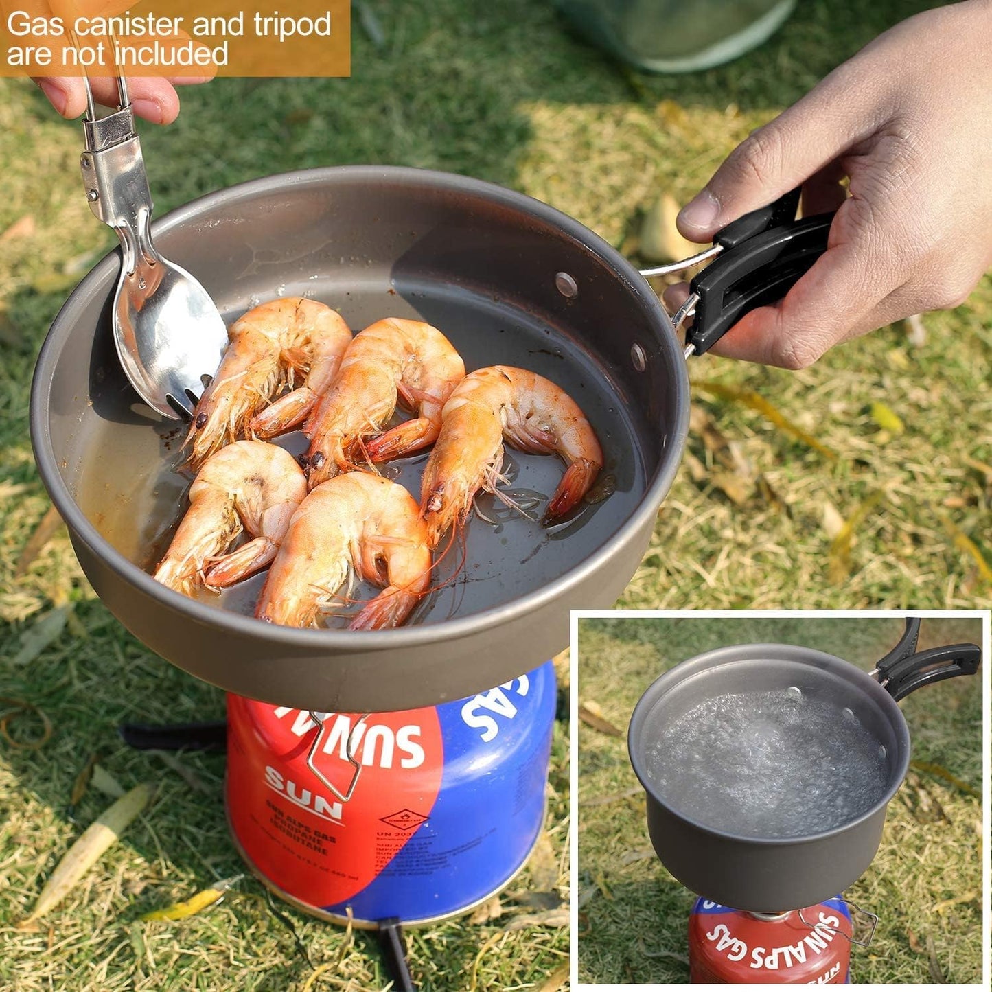 REDCAMP 19 PCS Camping Cookware Mess Kit Camping Gear Campfire Utensils Lightweight Stackable Pot Pan Bowls Soup Spoon with Storage Bag for Camping, Backpacking, Outdoor Cooking and Picnic, Black