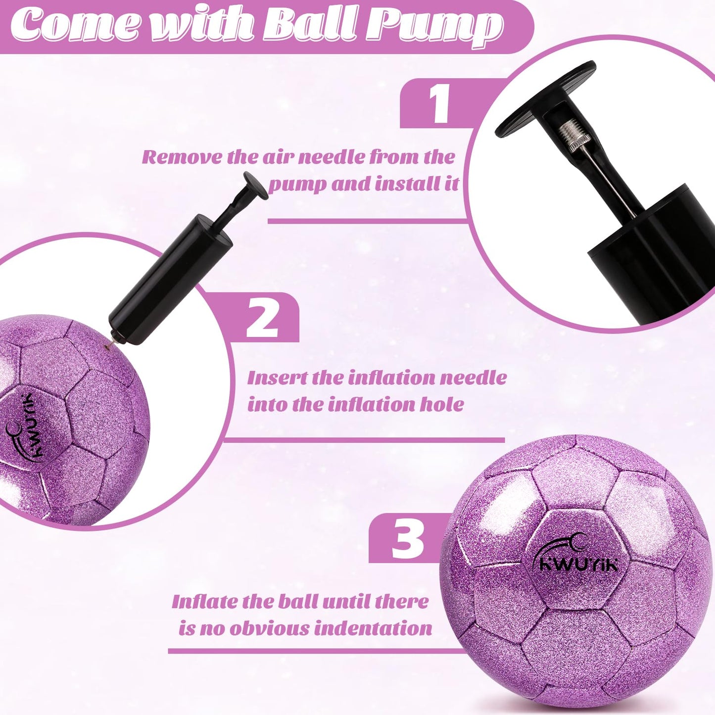 OKWUYiK Size 5 Glitter Purple Soccer Ball Set with Pump Soccer Ball for Youth Adults Training Toddler Soft Sports Outdoor Training for Back to School Toddler Gift Practice