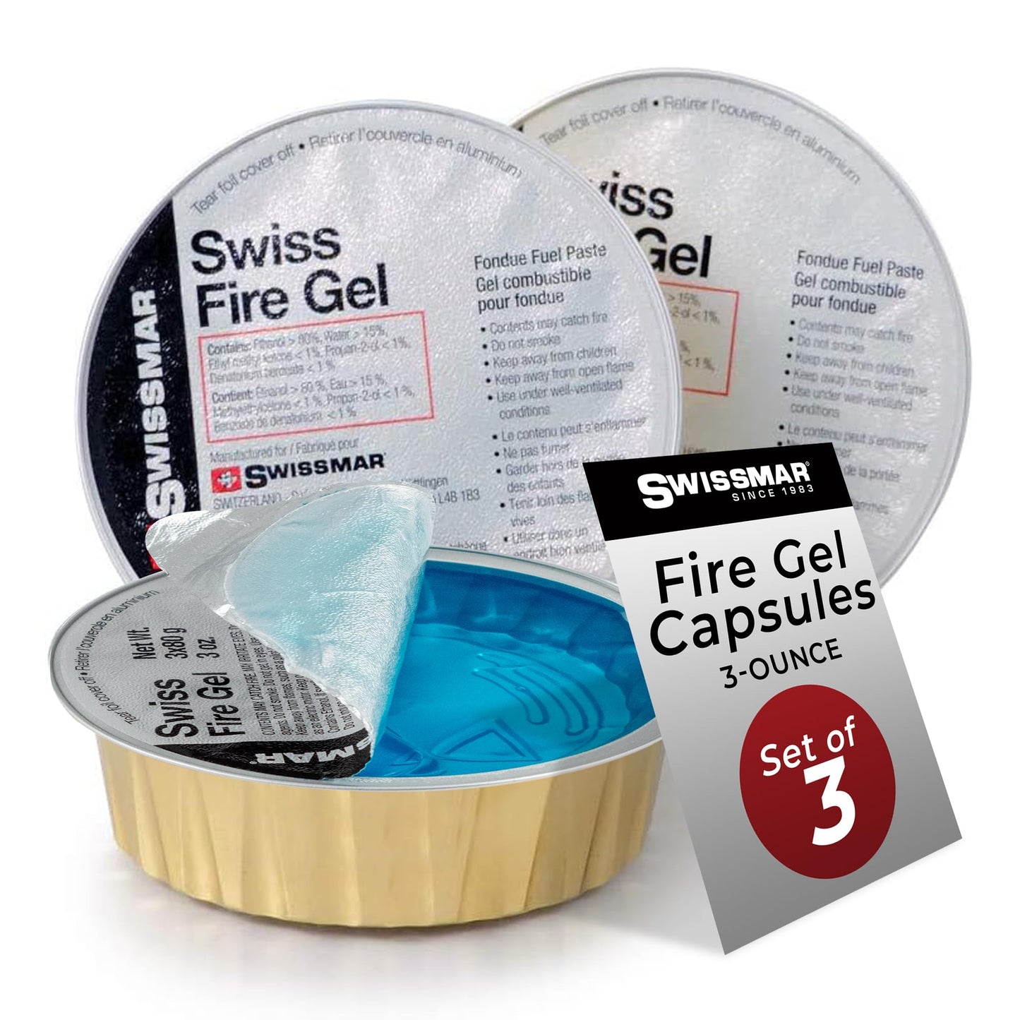 Swissmar Fire Gel Cans - Chafing Dish Fuel Cans & Gel Fuel Cans for Fondue, Party Essentials for Buffet Set Serving Kit Food Warmers & Portable Stoves - 3 Ounce (Set of 3)