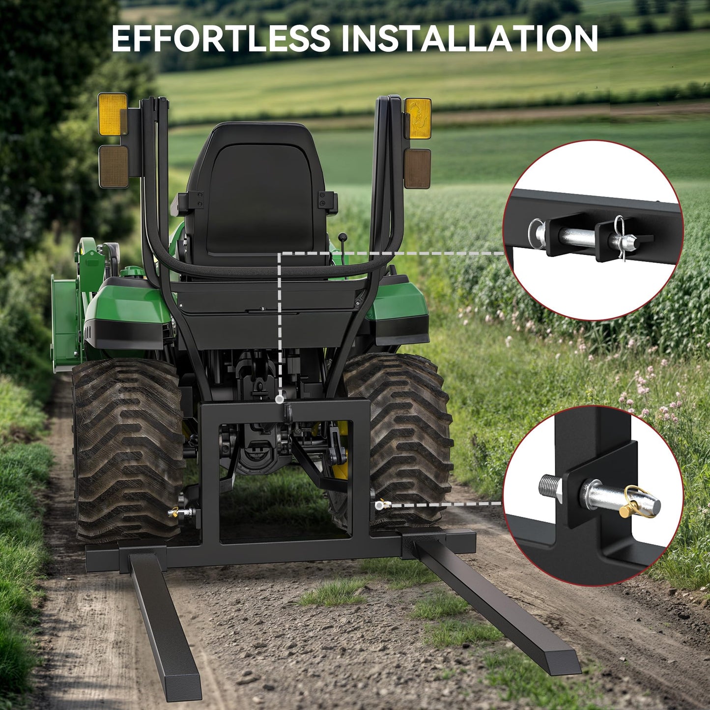 YITAMOTOR 3 Point Hitch Pallet Fork, 1500lbs Capacity Adjustable Pallet Fork Quick Hitch for Category 1