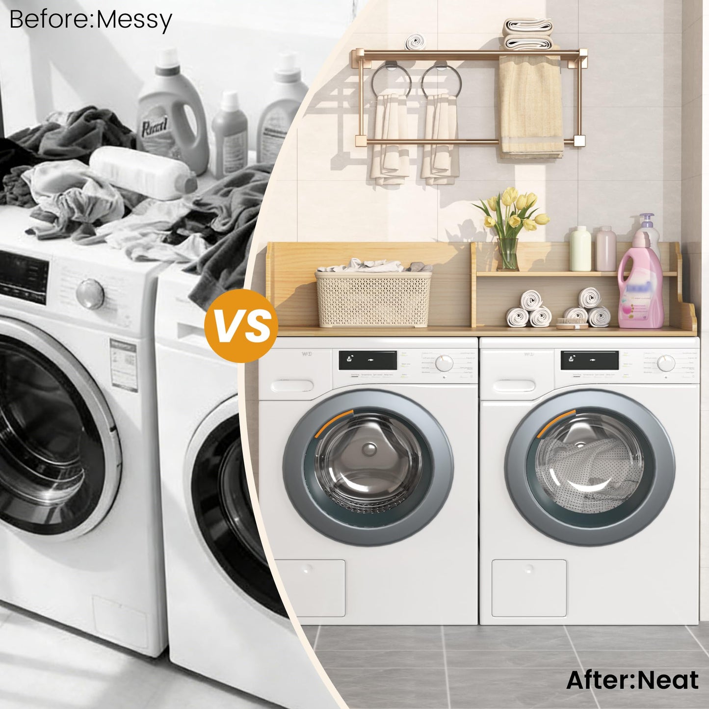 YEMNMFH 2-Tier Washer Dryer Countertop - 54” W x 27.5” D Laundry Room Organization and Storage, 100% Solid Wooden Washer and Dryer Topper, Space-Saving Laundry Countertop with Anti-Slip Pads, Natural