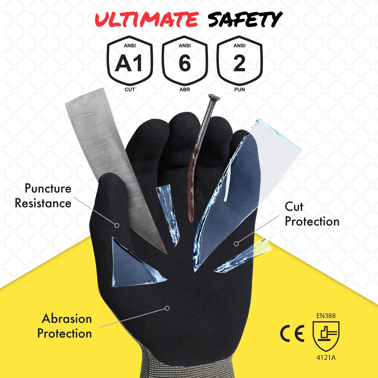 Quest Protective Apparel Cut Resistant Work Gloves (ANSI A1) – Lightweight Graphene Gloves for Gardening,DIY,Mechanical & General Handling – Breathable Grip Gloves for Men & Women – X-Large,Case of 72