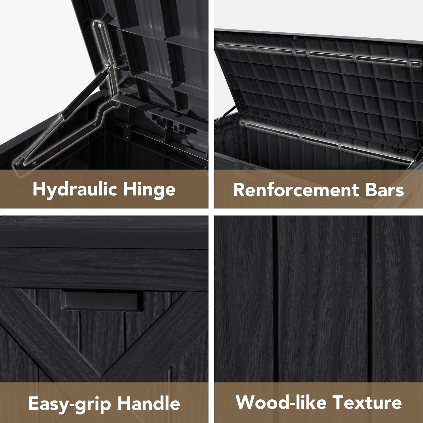 Devoko 120 Gallon Deck Box Resin Outdoor Storage Box Waterproof for Patio, Large Outdoor Storage Bench Lockable for Outside (Black)