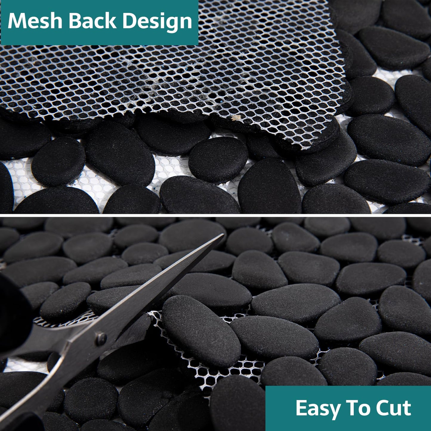 Soulscrafts Pebble Tile for Shower Floor, Black Pebble Mosaic Backsplash, Bathroom Shower Floor Kitchen Backsplash Tiles Pack of 5 Sheets