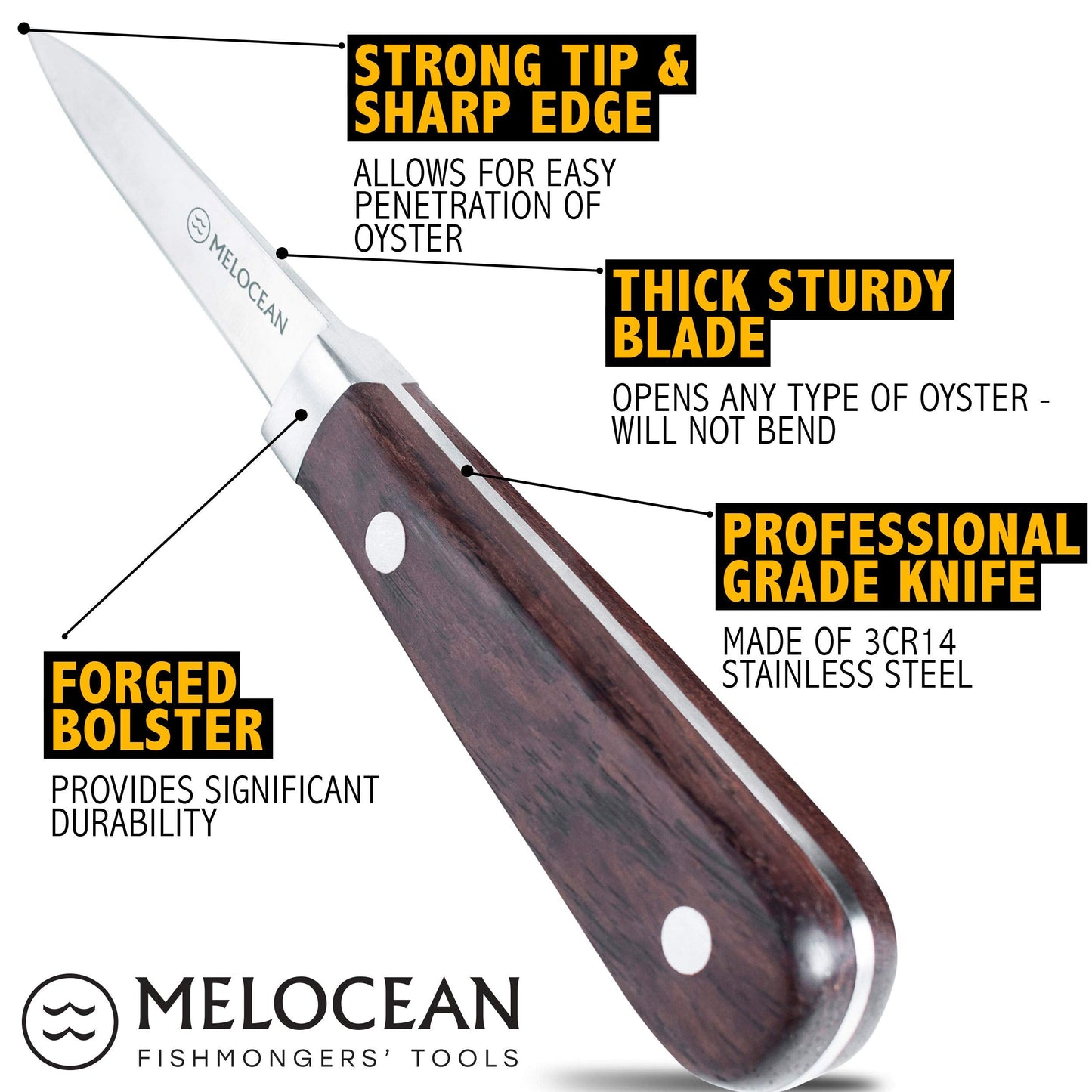 Melocean Oyster Shucking Knife Set of 2 - Professional Oyster Knife Shucker Clam Opener Kit in Lovely Box - Bonus Ebook and Brochure Included