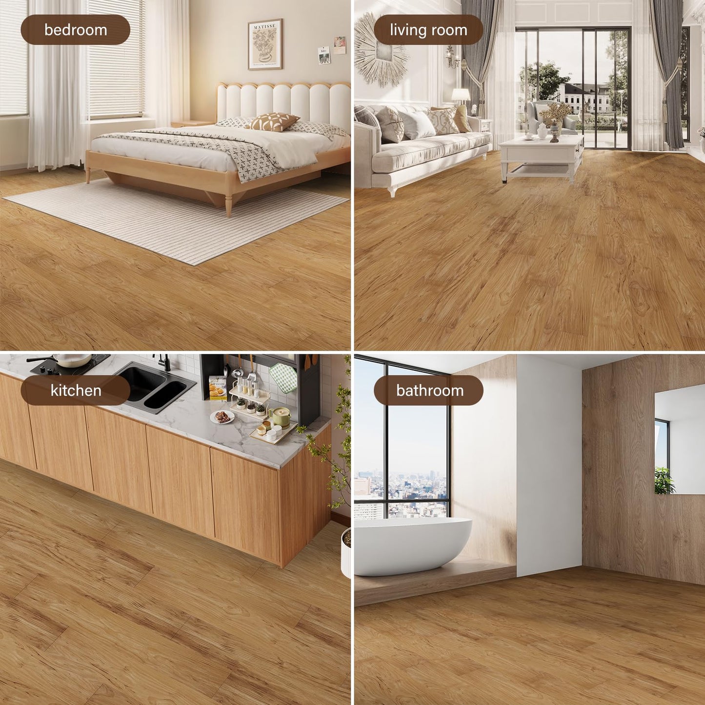INMOZATA Peel and Stick Floor Tile Vinyl Flooring, Waterproof Vinyl Plank Flooring 36-Pack 54 Sq.Ft Wood Grain Self Adhesive Peel and Stick Flooring for Bedroom, Living Room, Kitchen, RV(Burlywood)