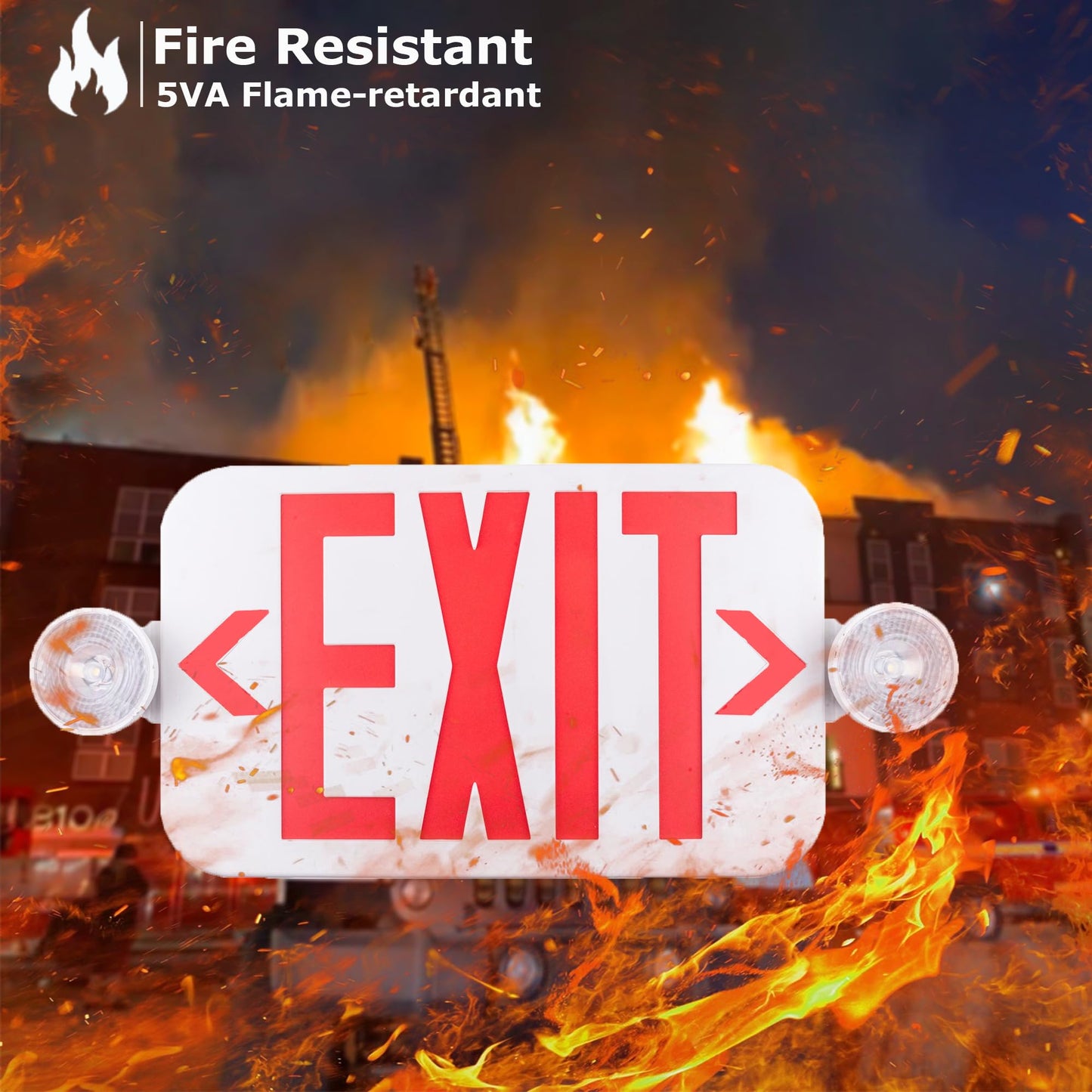 LIT-PaTH LED Combo EXIT Sign with 2 Adjustable Head Lights and Double Face, Back Up Batteries- US Standard Red Letter Emergency Exit Lighting, UL 924 and CEC Qualified, 120-277 Voltage, 2-Pack