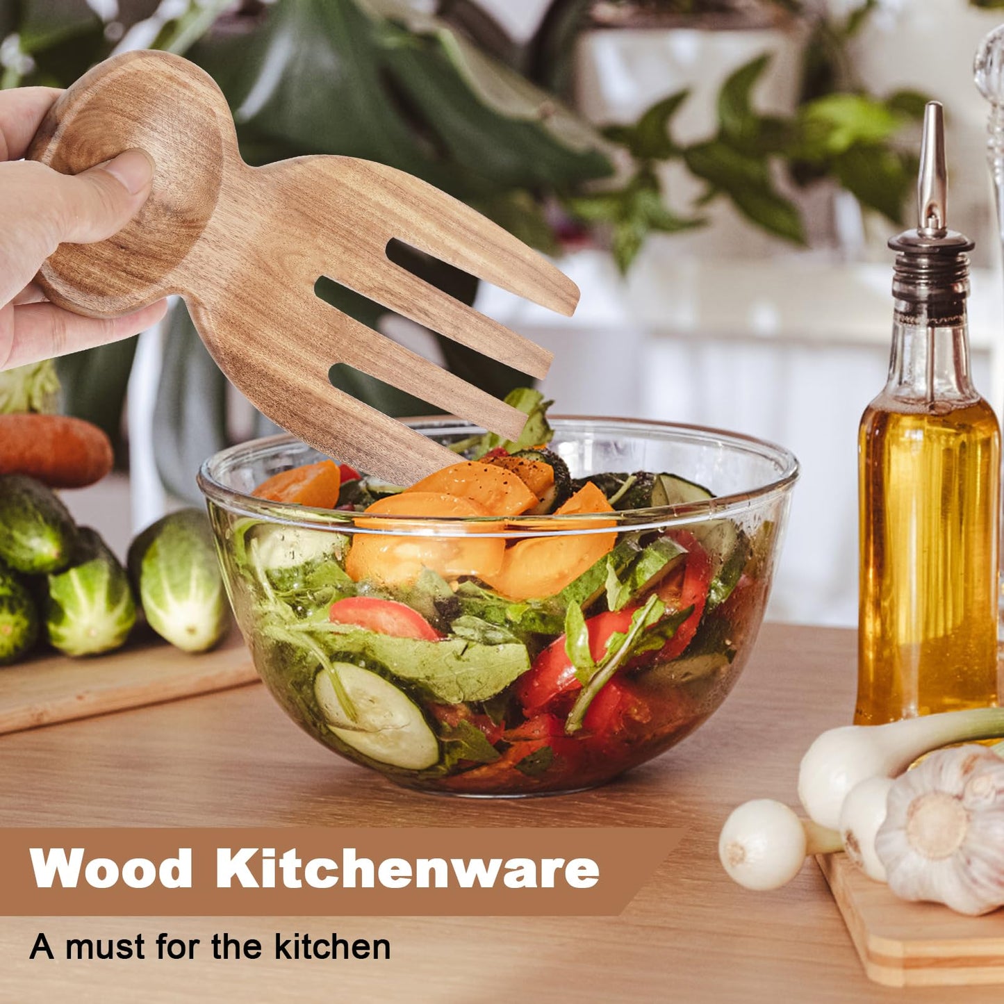 MYRAINBOW Salad Tongs, 2pcs Wood Salad Hands, Acacia Wooden Salad Tongs, Wooden Salad Serving Utensils for Tossing & Serving, 6.69" x 3", Kitchen Salad Servers Set, Ideal Gift for Home, Family,Friends