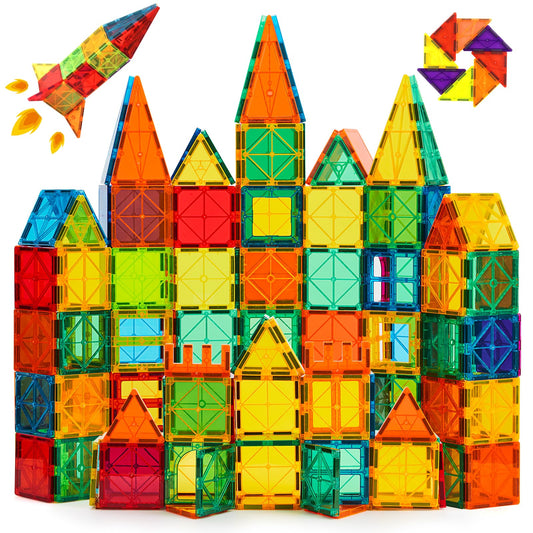 CuteTiger Magnetic Tiles, Magnet Tiles, 100 Pcs Magnetic Building Blocks No Cars, Square Building Castle, Preschool Toys, STEM Stacking Construction Montessori Toys for Kids
