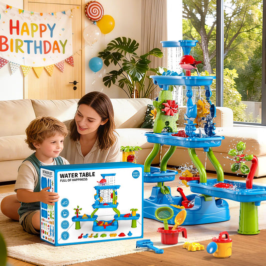 5-Tier Sand and Water Table for Toddlers 1-3 3-5, Kids Sensory Water Table with Rich Accessories, Interactive Activity Sand Water Table Toys for Kids Boys Girls 2 3 4 5 6 Years Old Indoor Outdoor Play