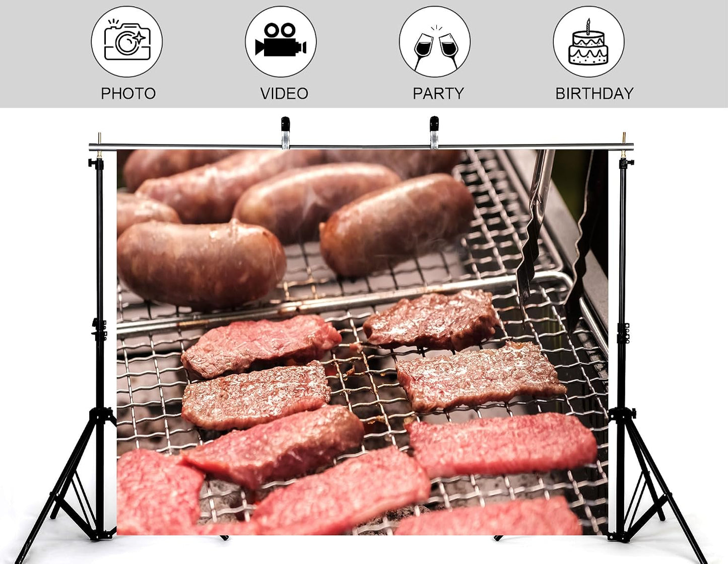 KeyWork 10x10ft Smoky BBQ Meat Assortment Backdrop Sausages Beef Slices Photography Background for Catering Event