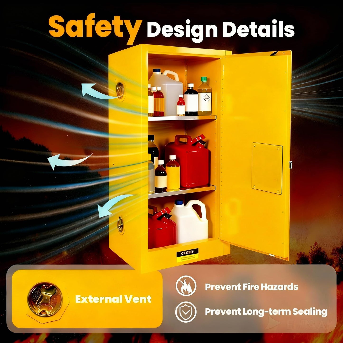 Muweixin 35" x 23"x 23" Flammable Safety Cabinet, 32 Gallon, Leakproof Slot Vent Hole Ground Conductor, ROHS CE Certified for Lab, Garage, Hazardous Materials