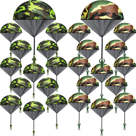60 Pcs Army Camo Parachute Toys Hand Throwing Camo Parachute Men Toy Plastic Soldiers Army Toy Parachute Army Action Figures Hand Throw Outdoor Flying Gifts for Boys Girls Outdoor Party Game, 2 Styles