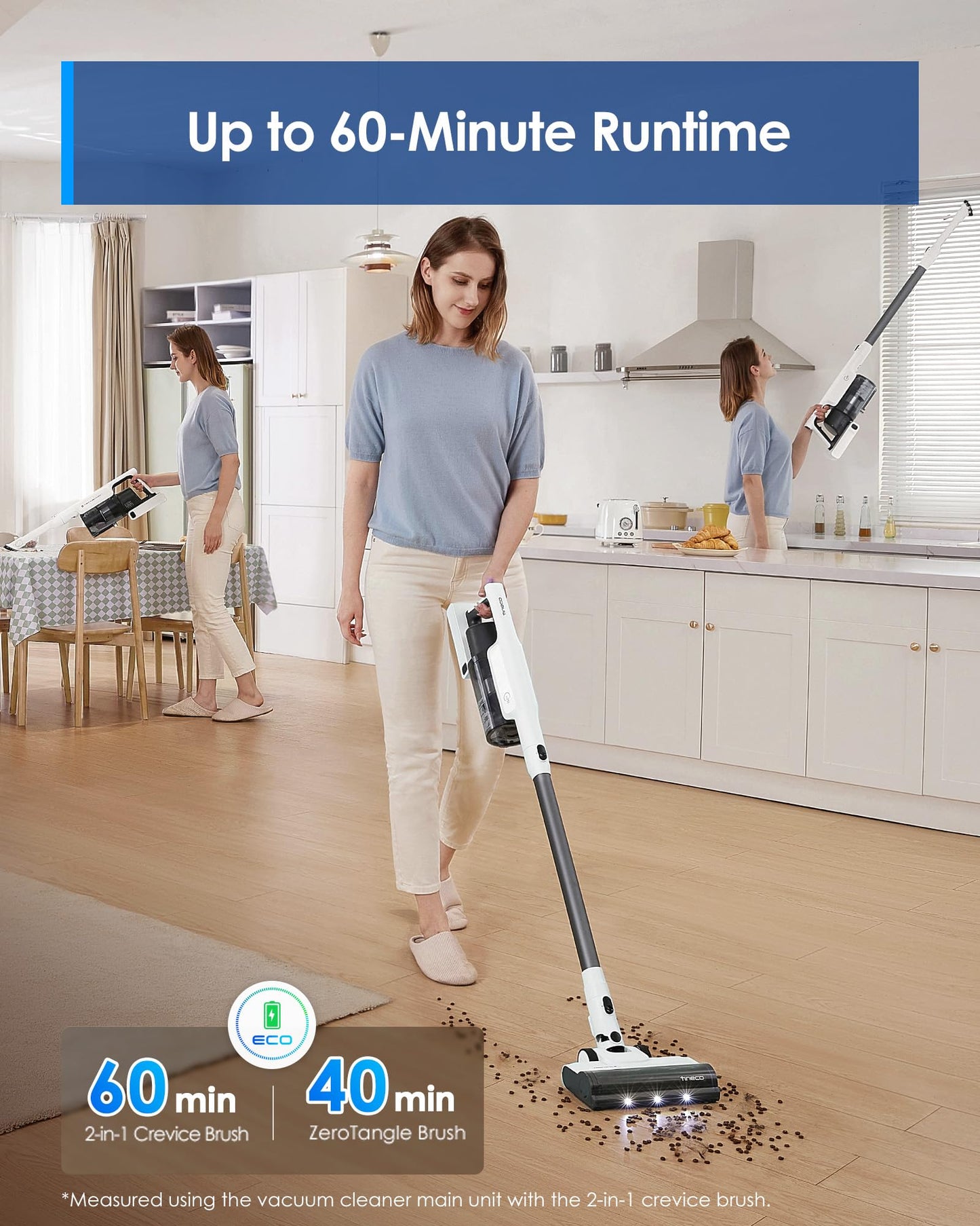 Tineco Floor ONE Stretch S6 Cordless Wet Dry Vacuum Cleaner & 30S Cordless Stick Vacuum Cleaner, 160W Suction, 60Min Runtime, 1L Larger Dustbin, ZeroTangle Brush, PureCyclone Tech, LED Headlight, Whit