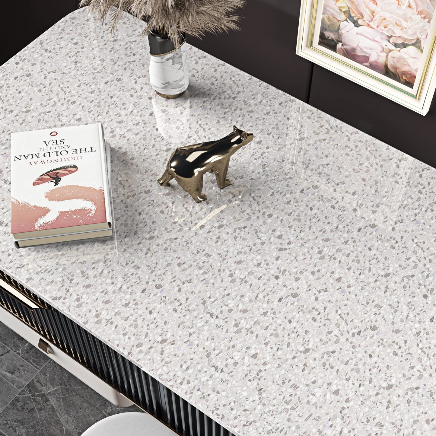 FunStick 36" x 200" Granite Contact Paper Peel and Stick Countertops for Kitchen Waterproof Granite Wallpaper Self Adhesive Vinyl Grey Marble Wall Paper Sticker for Bathroom Table Cabinets Removable