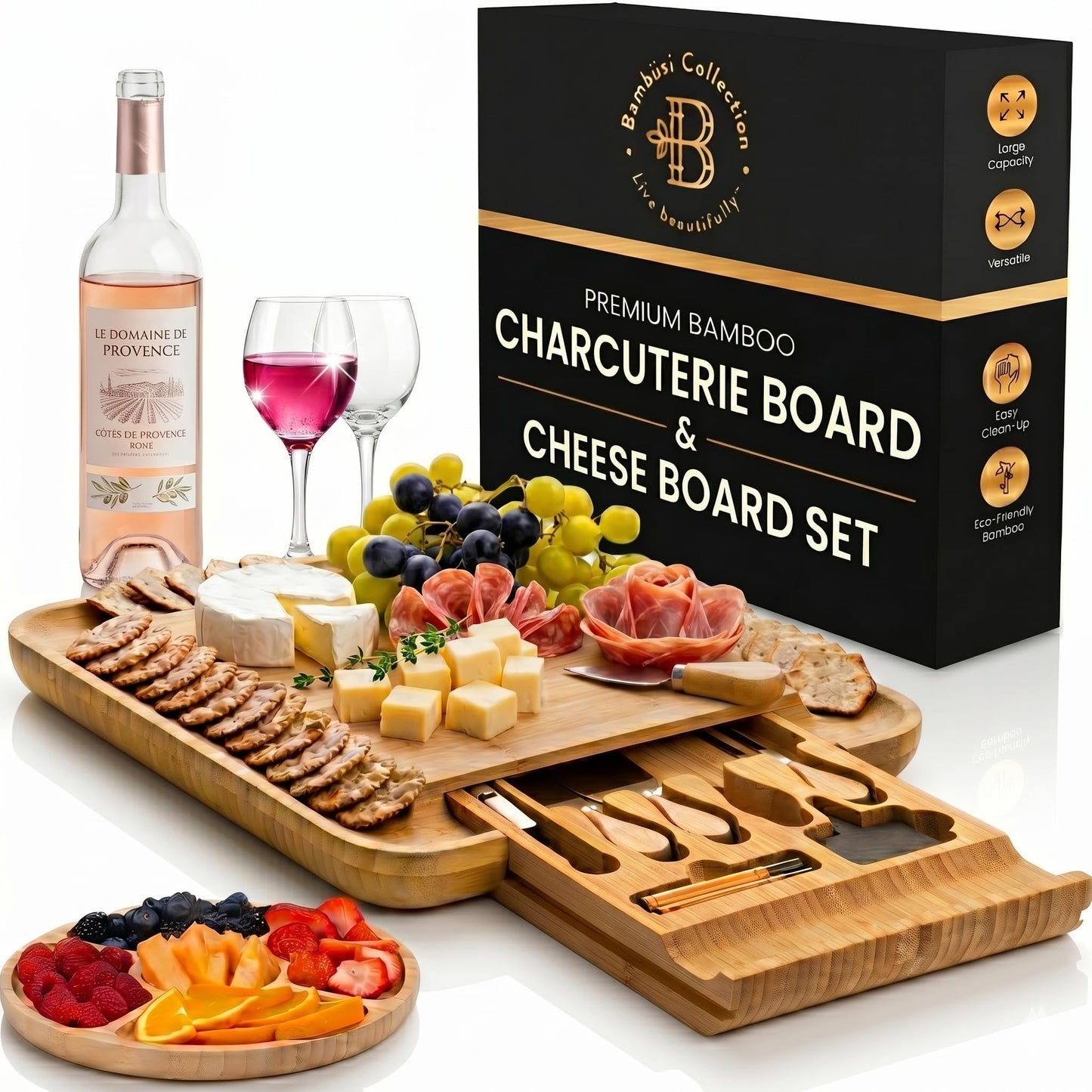 Charcuterie Boards Gift Set - Bamboo Cheese Board Set with Serving Knives, Meat Cheese Platter for Hosting Party Entertaining, Gifts for Women, Mom Dad, Wedding, Birthday, House Warming Gifts New Home