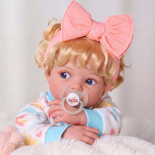 BABESIDE Reborn Baby Dolls with Moving Eyes,17 Inch Realistic Baby Doll Girl with Blond Curly Hair, Real Life Baby Doll with Accessories, Gift for Kids 3+ Pretend Play, Collection