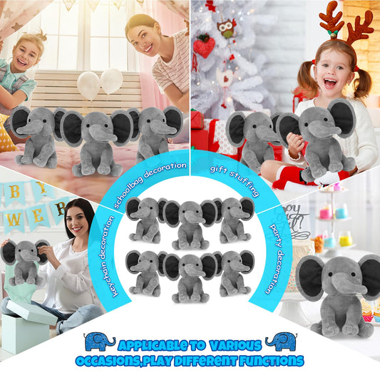 Tradder 12 Pcs Elephant Stuffed Animals 10 Inch Stuff Animal Plush Toy for Baby Shower Cute Soft Elephant Toys for Birth Stats Babies Girls Boys Infant Newborn Party Supplies Graduation Gift(Gray)