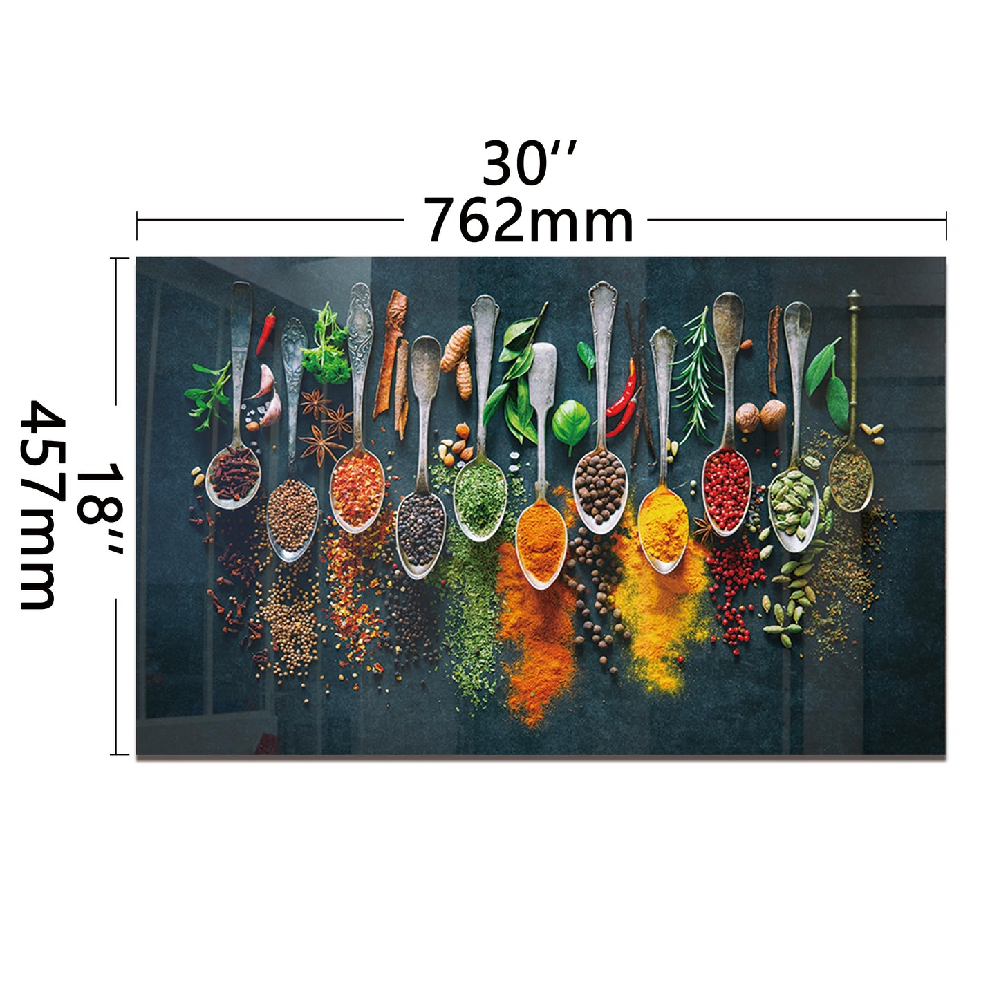 DAIFURONGE Tempered Glass Backsplash for Kitchen, Behind Stove Panel, Art Deco Spice Design, Easy to Clean Glass Splashback, Splash Guard, Wall Decor, 30"x18" (76.2x45.72cm)