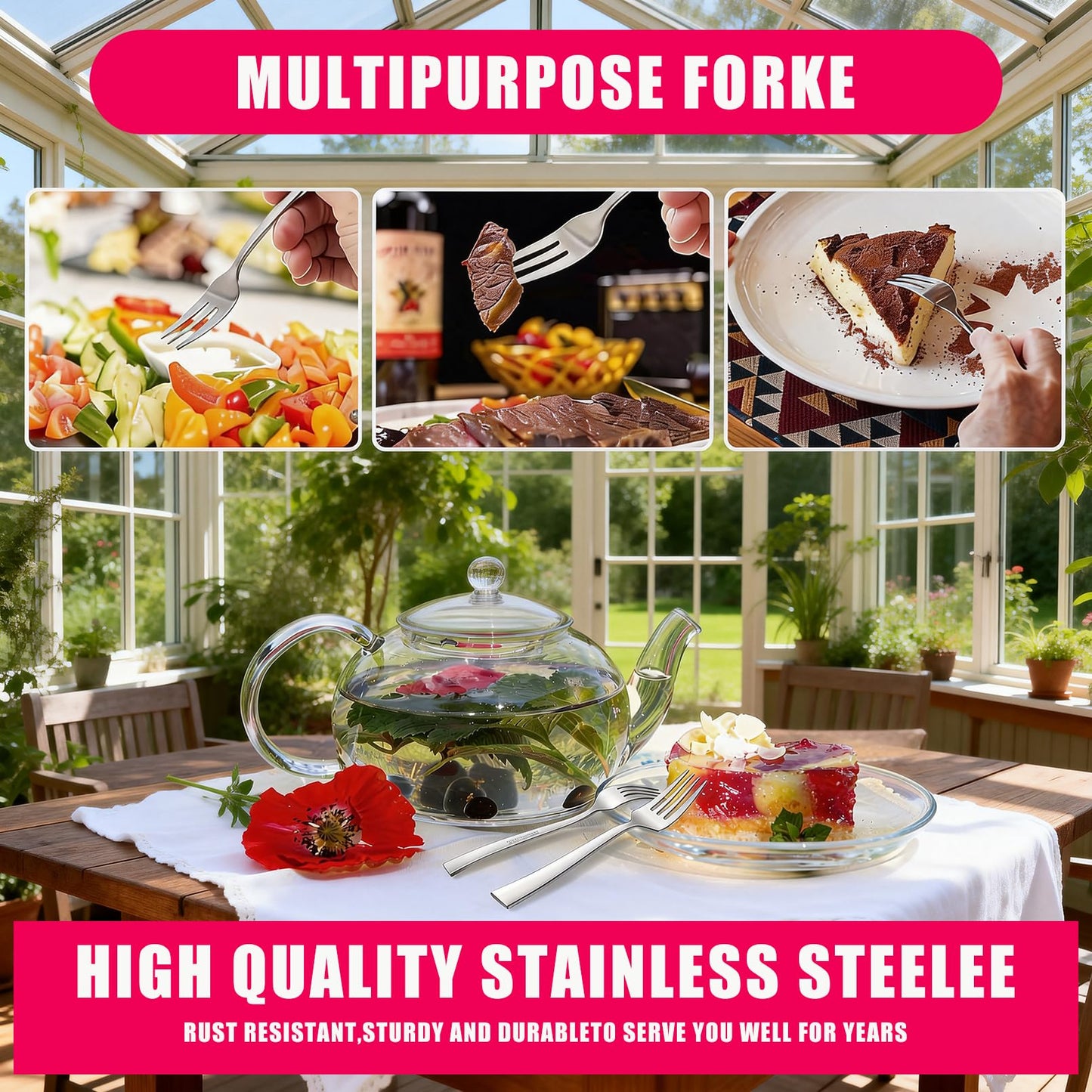 Enjamyo 24 Piece Dessert Forks, 5.4 Inch Stainless Steel Salad Forks, Mirror Polish Small Utensils, Dishwasher Safe, Used For Fruits Kitchen Home Party