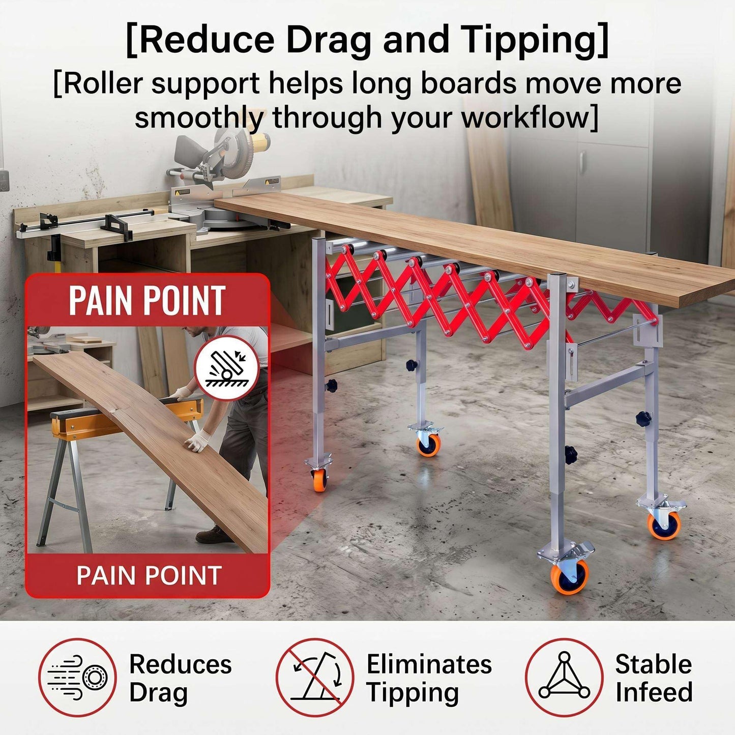 Expandable Roller Conveyor, Folding Transfer Stand with Casters, 27.5''-43'' Adjustable Height, 13.7''-47'' Extendable, 600 lbs Roller Conveyor for Warehouse Packing Roller Conveyor Applications