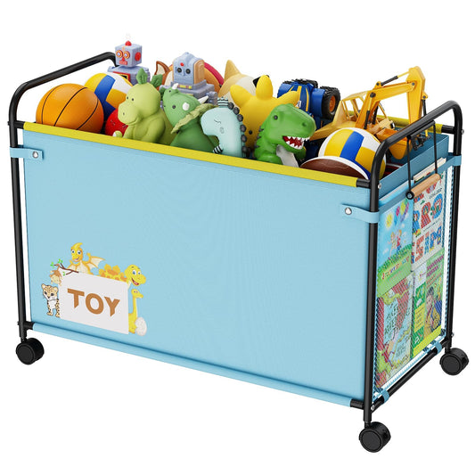 AIJIAMEIER 180L Kids Extra Large Toy Box with Wheels for Boys Girls, 31.5" x 15.7" x 23.2" Big Toy Chest with Handle, Toy Storage Organizer for Living Room Area, Stuffed Animals, Clothes(Blue, 1PC)