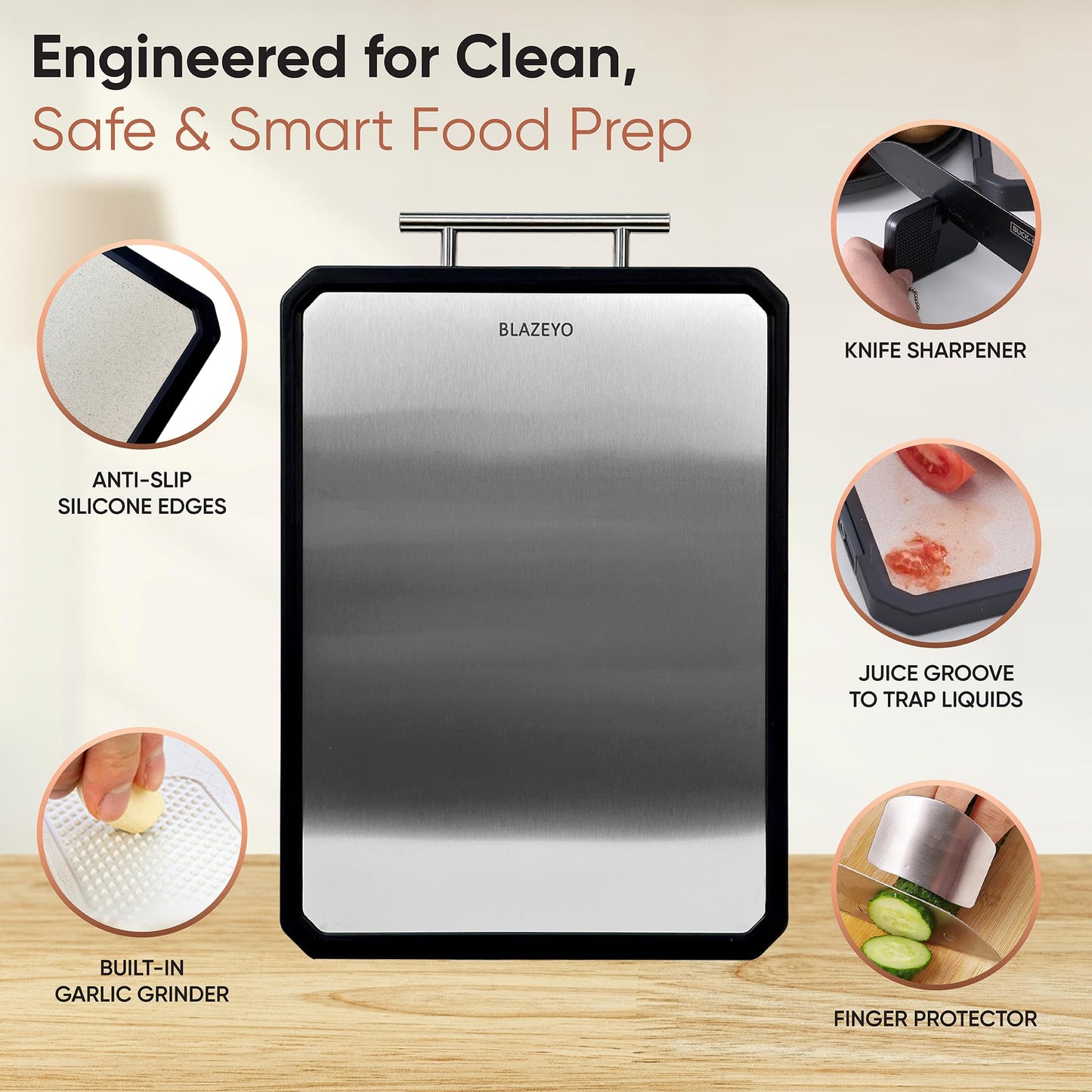 Stainless Steel Cutting Board, Heavy Duty Large 16”×11” 2-in-1 Double Sided Chopping Board for Kitchen, Food Grade Non Toxic Wheat Straw PP & Steel Surfaces, for Meat/Vegetables, Dishwasher Safe
