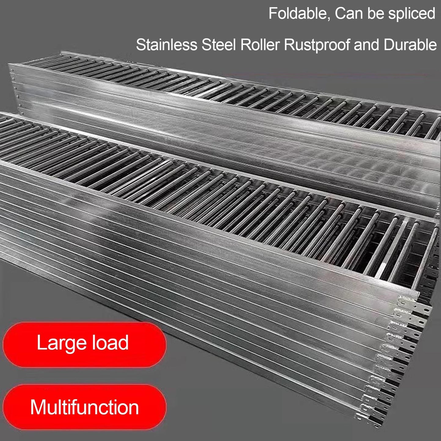 Light-Duty Gravity Roller Conveyor - Unpowered 2.5cm Galvanized Steel Rollers for Portable Warehouses & Factories, Ideal for Bucket Box Unloading (Silver, 40cm Width)