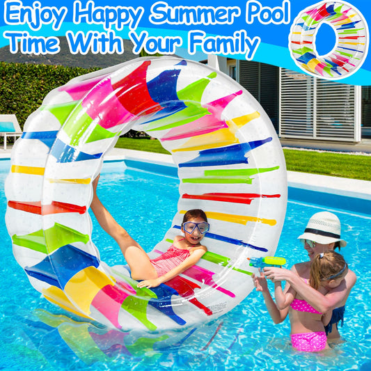 iGeeKid 65" Giant Inflatable Pool Toys Wheel Roller for Kids-Pool Floats Pool Games for Kids Age 6-8,8-12 Years Girls Boys Summer Party,Beach,Swimming Pool,Lake,Lawns Fun Water Rolling Wheel Toys