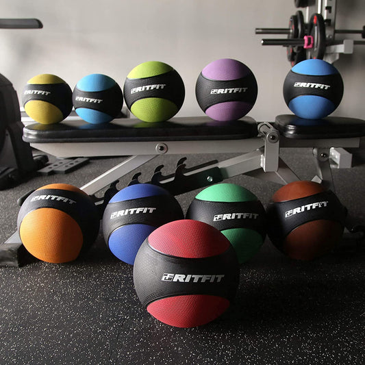 RitFit Weighted Medicine Ball Set - 6LB / 8LB / 10LB / 12LB, Non-Slip Rubber Shell & Dual Texture Grip - Workout Exercise Ball for Core Strength, Balance Training, Coordination Fitness