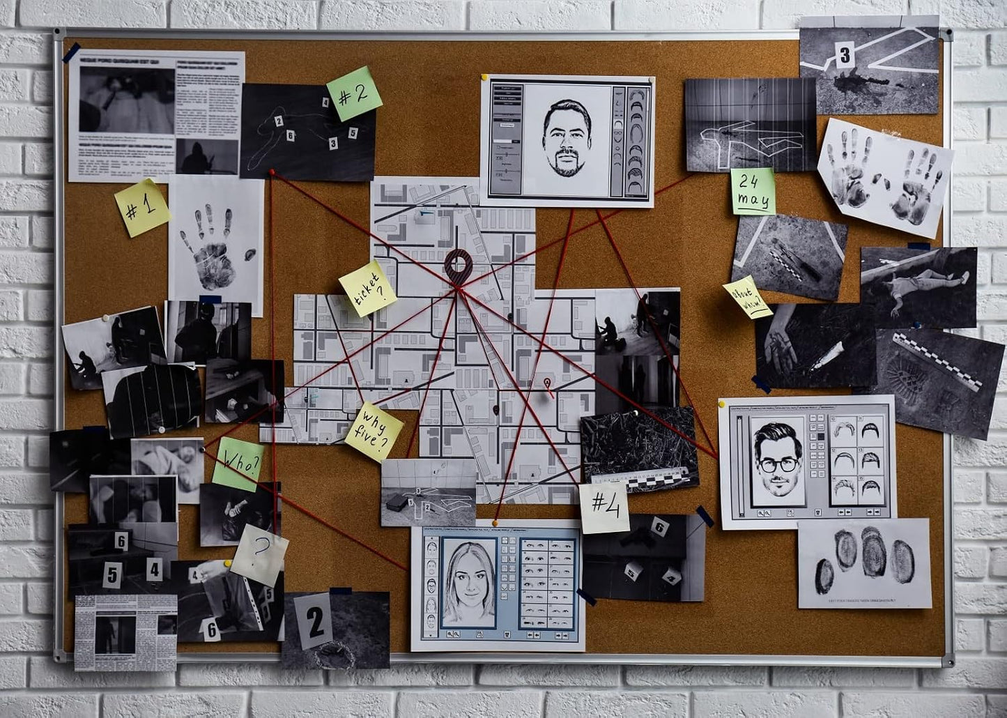 BELECO 8x6ft Fabric Spy Theme Detective Photography Backdrop Detective Board with Crime Scene Photos Fingerprint Clues