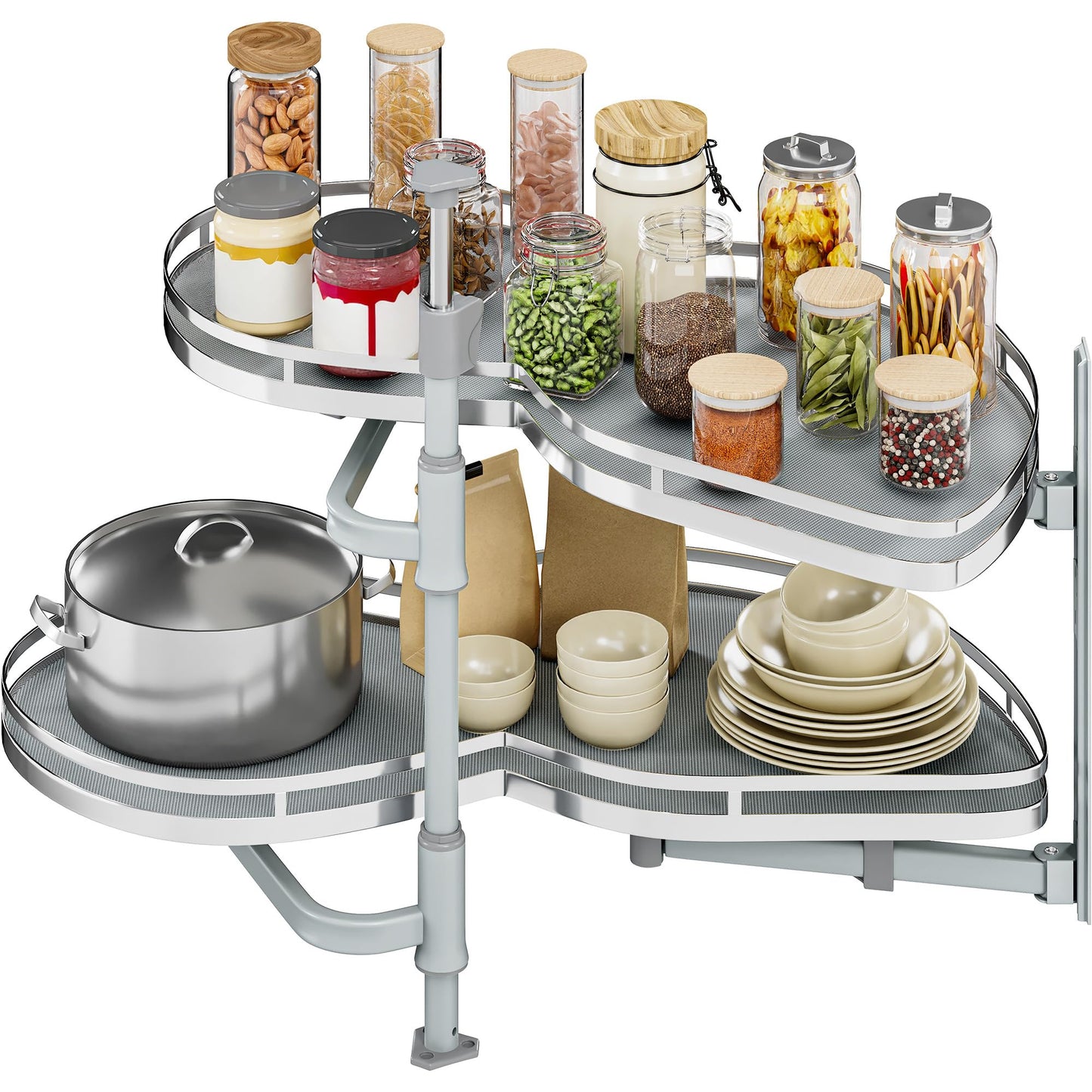 YITAHOME Blind Corner Cabinet Pull Out Organizer, Right Swing Soft-Close Swing-Out Cabinet Organizer with Adjustable Height, 2-Tier 32" Corner Cabinet Lazy Susan for Corner Cabinet Blind Shelf, Gray