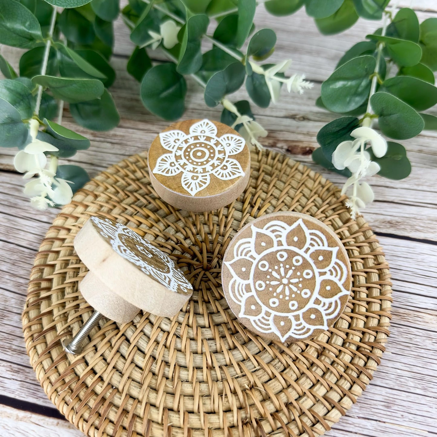 Lasyman 8Pack 1.8" Wooden Boho Nursery Kids Dresser Drawer Pulls Cute Cabinet Furniture Decorative Knobs